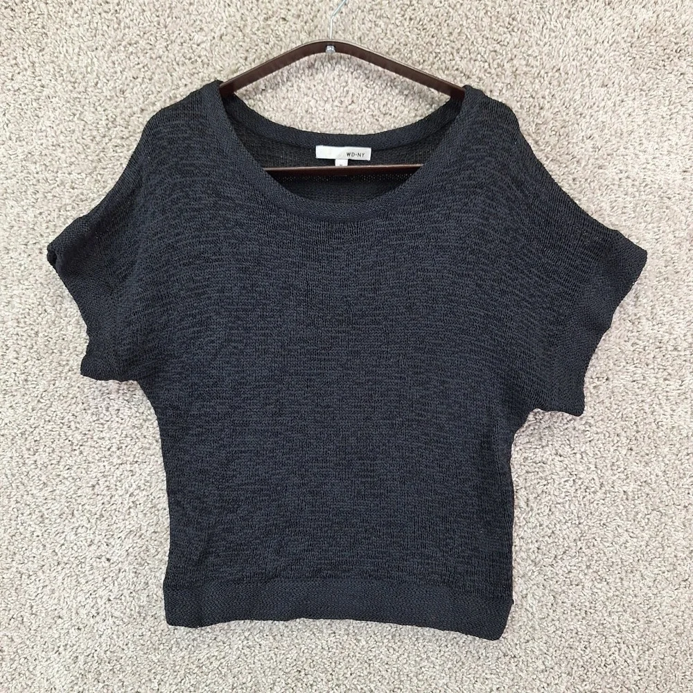 WD-NY Sweater Womens Medium Black Knit Short Sleeve Dolman Batwing Streetwear